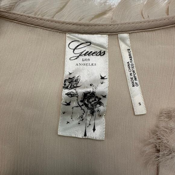 Vintage Y2K Guess Sheer Chiffon Peplum Top with Lace Appliqué - Picture 5 of 9